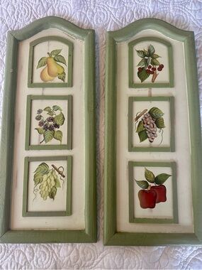 Charming Vintage Home Interiors Wooden Fruit Paintings